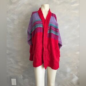 Jesamie Handwoven Multicolor Red Aqua Blue Jacket Open Front Fitted Wrist Unisex